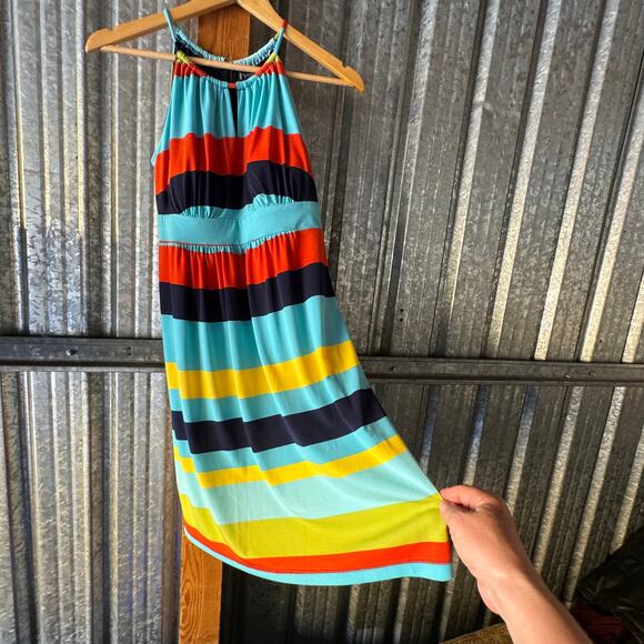 En Focus Studio Striped Color Block Halter Midi Avant Garde Dress Women's 10 - Picture 3 of 11